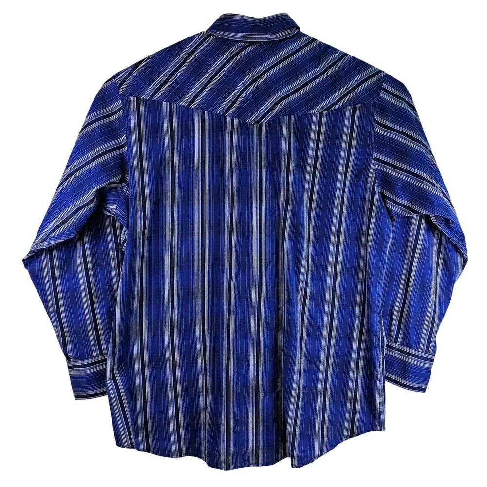VTG High Noon Western Shirt Men's 2XL Blue‎ Plaid Button Pearl Snap L/S Pocket